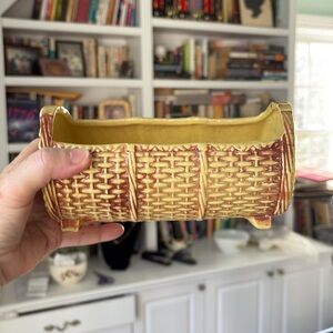 McCoy Vintage Brush Ceramic Basket Planter.